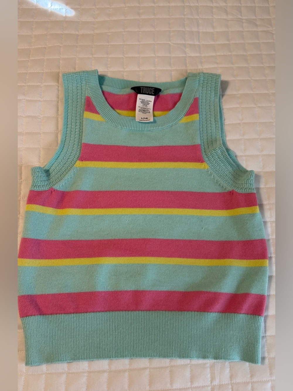 Girls' Aqua Pink & Yellow Striped Knit Tank